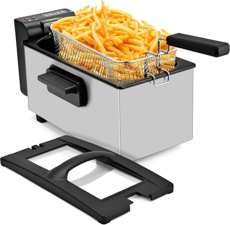 Pukomc Deep Fryer 3 Liter Capacity,1500W Oil Fryer with Adjustable Temperature,Viewing Window,Detachable Frying Basket,Made of Stainless Steel Material and Easy to Clean - Image 1